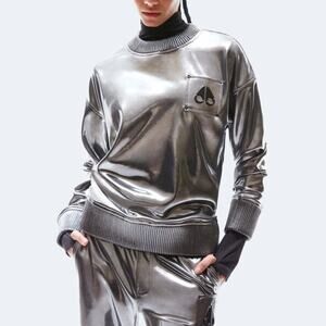 NWT Moose Knuckles Unisex Metallic Silver Sweatshirt Size Large T1